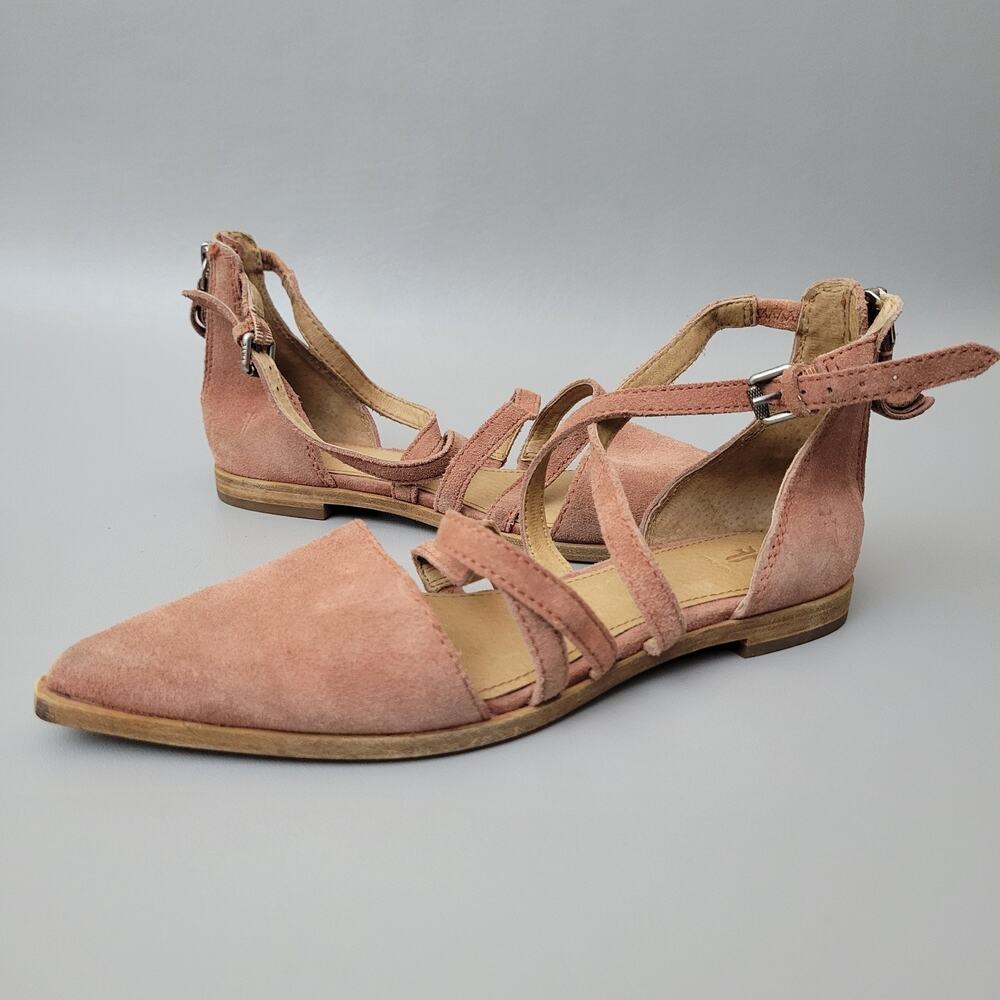 Frye Kenzie Moto Strappy 70379 Suede Ankle Strap Flats -6M ($228.00 Retail)